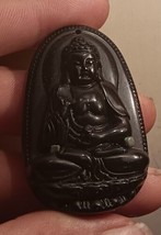 Black Obsidian Carved Buddha 2.2&quot; Genuine Obsidian W/ Turquoise Hand Crafted - £5.21 GBP