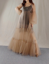 Brown High Waistline Maxi Tutu Dress Women Plus Size Loose Holiday Dress image 3