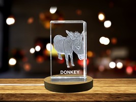 LED Base included | Charming 3D Engraved Crystal of a Cheerful Donkey - Perfect - £31.45 GBP+