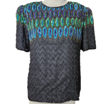 Vintage 80s Beaded and Sequin Blouse Size Medium - £35.04 GBP
