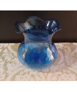 Lovely Blue Glass Ruffled Edge Vase  4.5&quot; Tall - $111.20 MXN