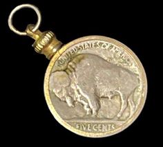 Antique Pendant Authentic Buffalo Indian Head Nickel Coin Gold Tone Bezel image 5