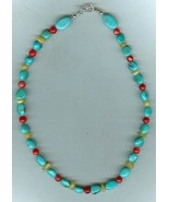 Sweet Handcrafted Turquoise Amber and Bamboo Coral Necklace - $54.70 CAD