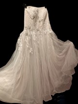Oleg Cassini David&#39;s Bridal Beaded Champagne Tulle Prom Formal Gown - £63.53 GBP
