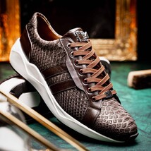 Hand painted genuine Snake and calfskin Sneaker Shoes Verona Brown image 10