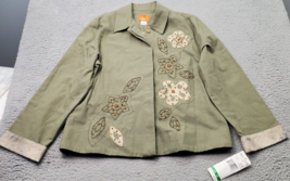 Hearts of Palm Jacket Women’s 10 Green Floral Embroidered Beaded Collared 107680 - £17.29 GBP