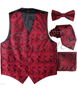 BLACK RED XS-6XL Paisley Tuxedo Suit Dress Vest Waistcoat Necktie Bowtie... - £22.85 GBP+