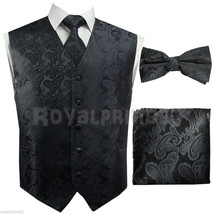 CHARCOAL XS-6XL Paisley Tuxedo Suit Dress Vest Waistcoat Bow Tie Neck ti... - £22.85 GBP+