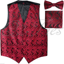 BLACK RED XS to 6XL Paisley Tuxedo Suit Dress Vest Waistcoat &amp; Bow tie H... - £20.47 GBP+