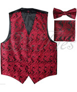 BLACK RED XS to 6XL Paisley Tuxedo Suit Dress Vest Waistcoat &amp; Bow tie H... - £20.52 GBP+