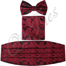 Brand New Paisley Men&#39;s Cummerbund And Pretied Bowtie &amp; Pocket Square Ha... - £19.07 GBP