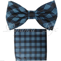 New Men Plaids Pattern Pre-tied Bowtie And Hanky Set Wedding Party Prom ... - $11.86