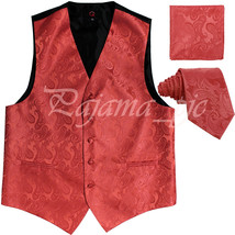 Coral XS to 6XL Paisley Tuxedo Suit Dress Vest Waistcoat &amp; Neck tie Hanky  - £20.82 GBP+