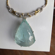 Gigantic Huge 210 ct aquamarine 2 ct diamond 18k 2-tone gold necklace ch... - $55,439.99