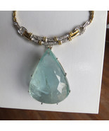 Gigantic Huge 210 ct aquamarine 2 ct diamond 18k 2-tone gold necklace choker - $55,439.99