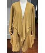 LOGO Lounge Open Front Cardigan Mustard Yellow Kimono Faux Suede Trim Po... - $301.34 MXN