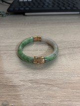 vintage estate 14k hinge translucent green jade with veining bracelet  - $1,999.95