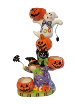Halloween Ceramic Tea Light Candle Holder Totem JOL Witch Black Cat Ghost Decor - £24.31 GBP