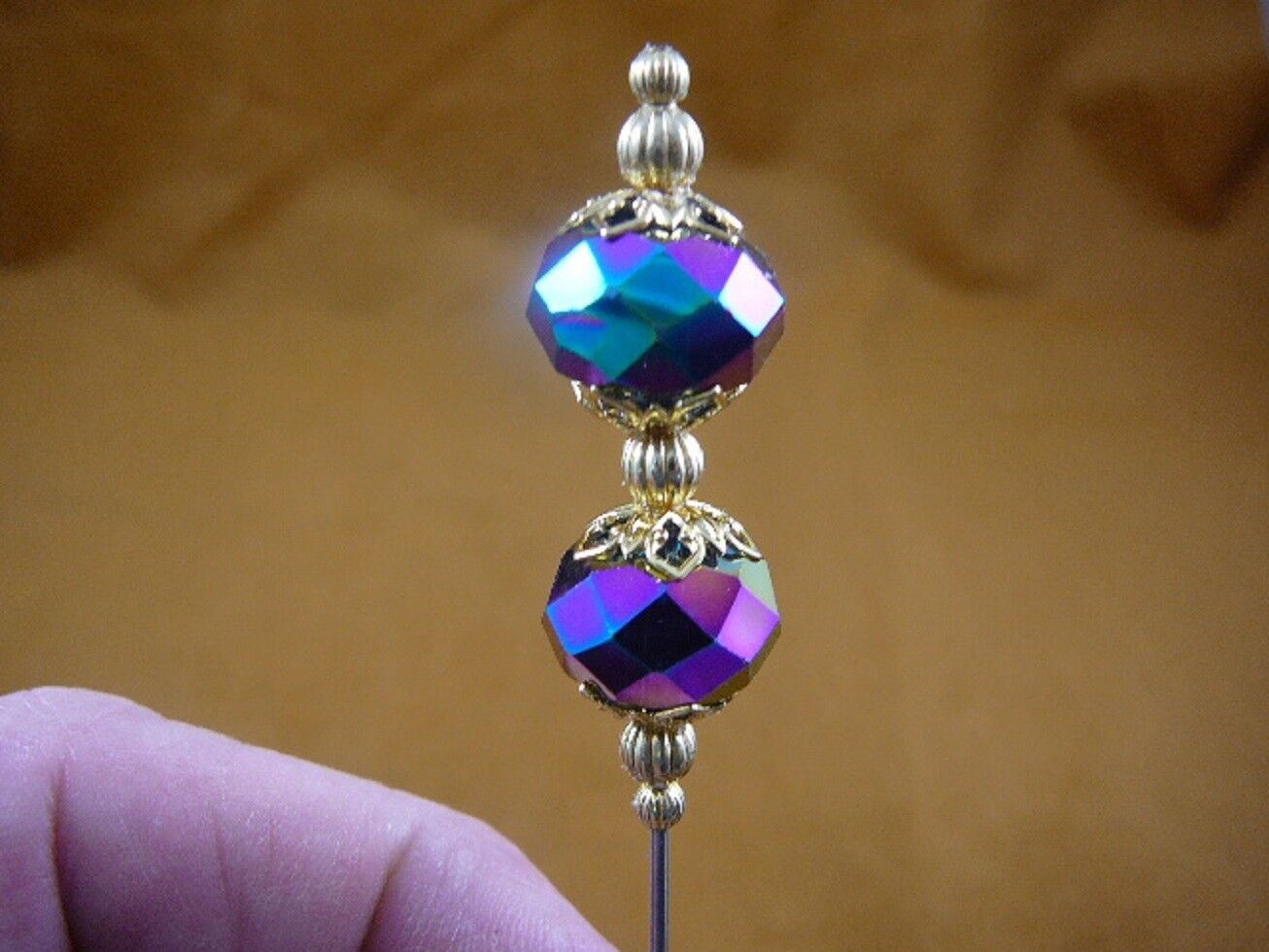 (u70-8) 14 mm Purple faceted glass bead + cap gold tone hatpin Pin hat p... - $10.39