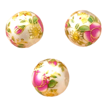 5 Japanese Tensha White Bright Pink Rose Floral 12mm Round Painted - £3.94 GBP