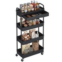 4-Tier Rolling Cart,Trolley With Drawer, Kitchen Storage Organizer With Plastic  - £42.70 GBP