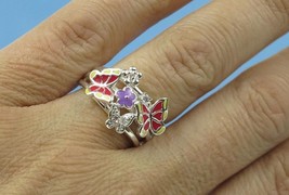 Enamel Cz Multiple Butterfly Ring Sz 6 - £14.01 GBP