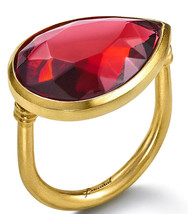 Baccarat Marie Helene De Taillac RED Crystal Pear Ring 18K Gold Size 7 (55) New - £281.49 GBP