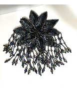 Set of 2 Large Flower 6&quot; x 7&quot; Sequin Beaded Appliques VGC Black, Silver ... - $355.52 MXN