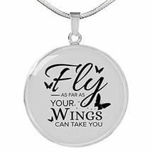 Fly As Far As Your Wings Can Take You Circle Necklace Engraved 18k Gold 18-22&quot; - £54.71 GBP