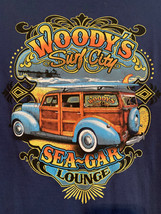 NWOT - Woody&#39;s Surf City Sea-Gar Lounge Adult Size L Navy Blue Short Sleeve Tee - £7.98 GBP