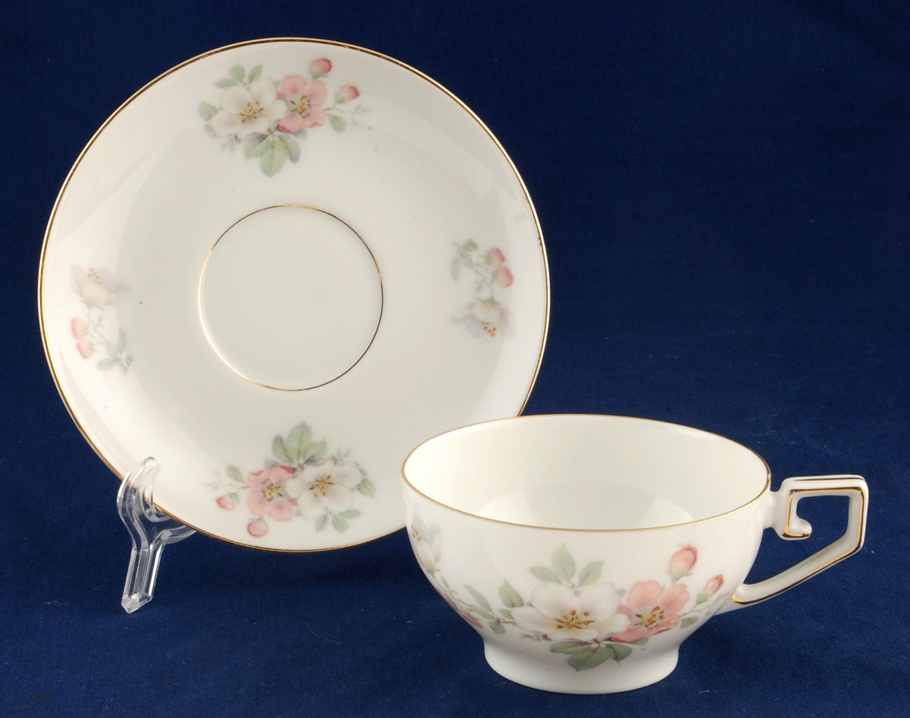 Tirschenreuth Apple Blossom Fine China Cup & Saucer PT Bavaria Greek Key Handle Item image 2