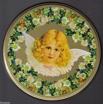 VICTORIAN GIRL ANGEL &amp; FLOWERS candy cookie GOLD TIN  - £7.81 GBP