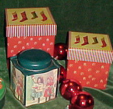 2 Square Nesting Christmas Gift Boxes &#39;Stockings Hung Waiting For Gifts&#39; Like New - £7.86 GBP