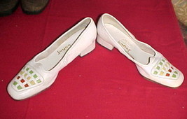 Joyce Of California,Size 8;White Slip-On Loafer Pumps,Laced Leather Stri... - £7.86 GBP