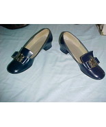 Hi Brows; Bobby Model; Navy Slip-On;7 B;Bow with Metal Coat of Arms Style Buckle - £7.98 GBP