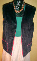 Black Corduroy Vest, Red Cotton Lined;Patch Pockets Sm/Medium;Vintage Retro Chic - £7.96 GBP