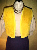 Gold Suede Leather Vest,Short Style Slip On,Small/Medium;Acrylic Knit Back;Chic - £7.91 GBP