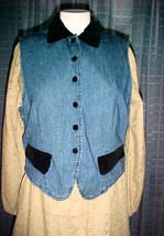 John Henry Vest Large, Blue Cotton With Velour Trim;6 Velour Covered Buttons;Vgc - £7.96 GBP