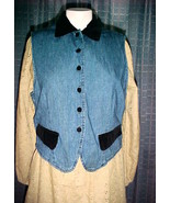 JOHN HENRY VEST-LARGE, BLUE COTTON WITH VELOUR TRIM;6 VELOUR COVERED BUT... - £7.85 GBP