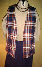 Navy Blue &amp; Rust Plaid Tunic/Vest Small/Medium;Navy Blue Lining;Retro Chic Style - £7.85 GBP