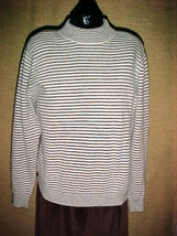 LIZ CLAIBORNE 60% Lambswool 20%angora 20% nylon sweater--LARGE;White/Gray Stripe - £7.89 GBP