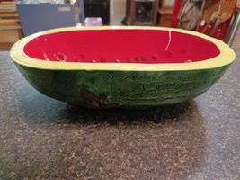 Large Hand Painted Ceramic Watermelon Decorative Serving Bowl 13&quot; x 8&quot; - $34.64