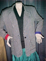 Judy Knapp Black &amp; White Herringbone Blazer,Size:Medium,50% Rayon/ 50% Polyester - £7.98 GBP