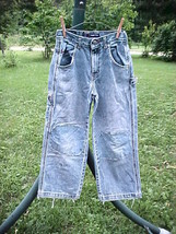 Bugle Boy Jeans 10 R;Waist 24&quot;X 23&quot;Inseam;Carpenter Patched,Grunged,Faded,Frayed - £7.85 GBP