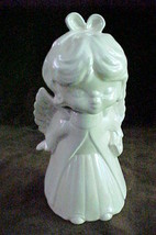 KISSING GIRL ANGEL Iridized Glazed Ceramic Figurine-8&quot;tall x 4&quot; wide;Holds Bible - £7.96 GBP