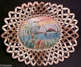 Hand Painted Mexican Fiesta Basket;Shells &amp; Wire.Tiquana,Mex.Litho;Fruit Basket - £7.89 GBP