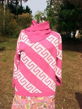 NEWCOMER PULLOVER SWEATER;SIZE L;SCARF WRAP NECK;100%ACRYLIC;PINK&amp;WHITE ... - £7.96 GBP