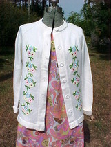 WHITE CARDIGAN;ACRYLIC;SMALL;BLUE,PINK,YELLOW FLOWERS - £7.98 GBP
