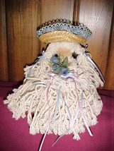 String Mop Rag Doll;Lace Trimmed Straw Hat;Amish Face;Blue Flowers;9&quot;;Country De - £7.85 GBP