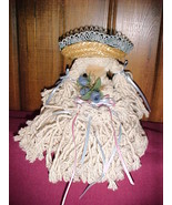 STRING MOP RAG DOLL;LACE-TRIMMED STRAW HAT;AMISH FACE;BLUE FLOWERS;9&quot;;CO... - £7.80 GBP